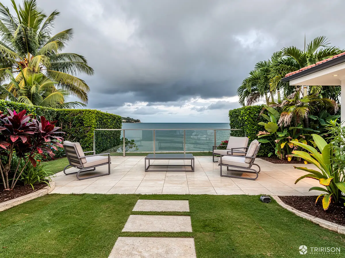 After: oceanfront patio cleaned up with sky and light restored