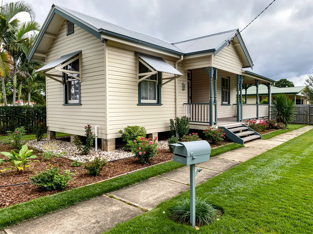 After: Queenslander cottage visualised with fresh paint and restored gardens